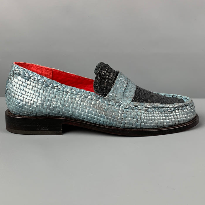MARNI Size 10 Blue Black Woven Leather Slip On Loafers