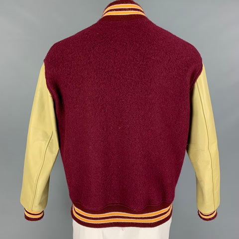 PRESIDENT's Size L Burgundy Olive Color Block Varsity Jacket