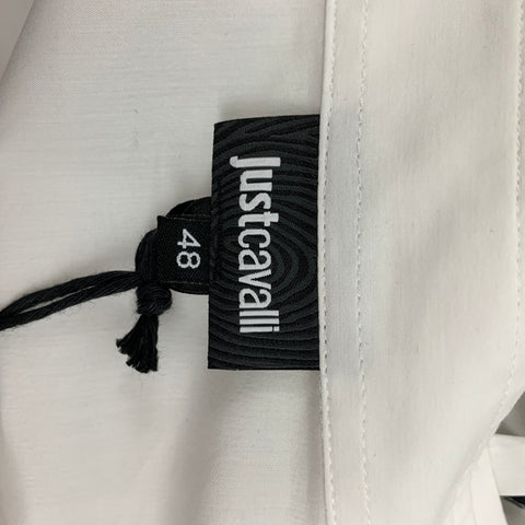 JUST CAVALLI Size S White Black Applique Cotton Long Sleeve Shirt