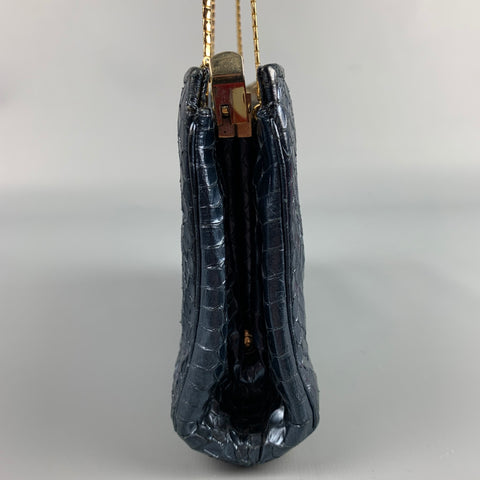 Vintage JUDITH LEIBER Navy & Gold Snake Skin Evening Handbag