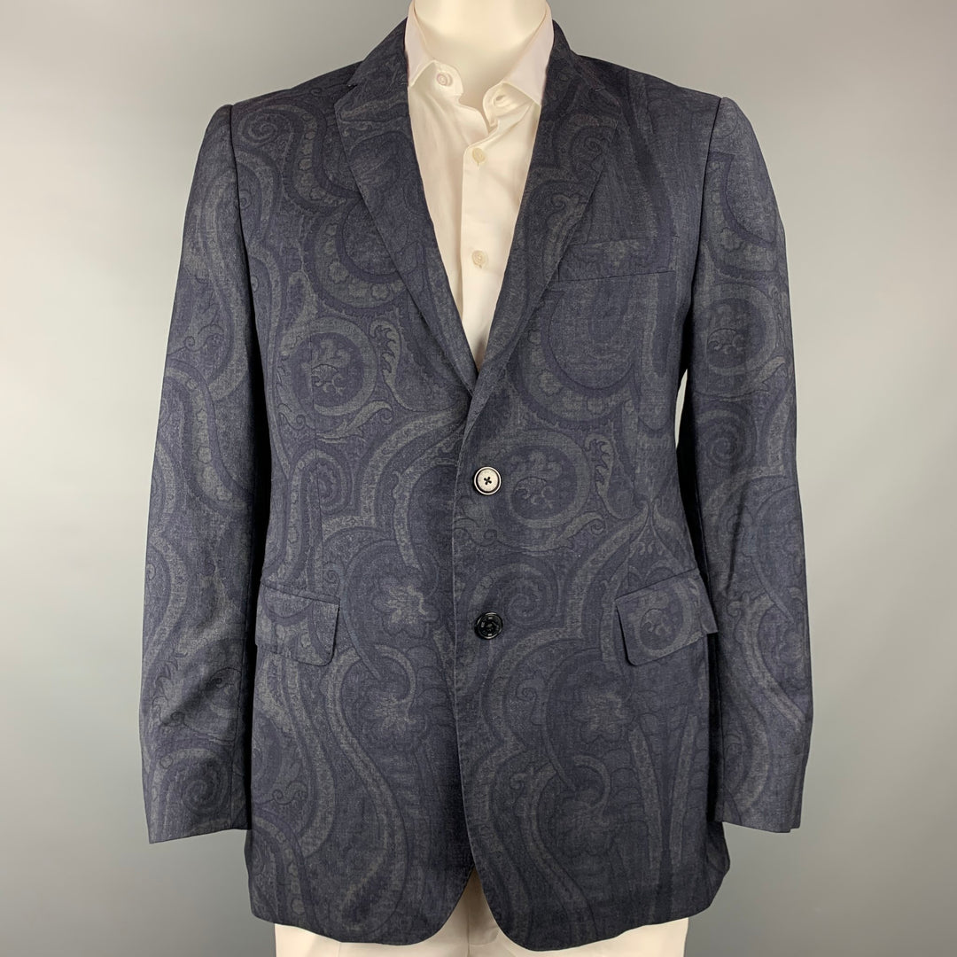 ETRO Size 42 Charcoal & Grey Paisley Wool Notch Lapel Sport Coat