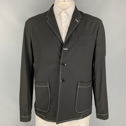 8 BY YOOX Size 44 Black & White Contrast Stitch Viscose Blend Sport Coat