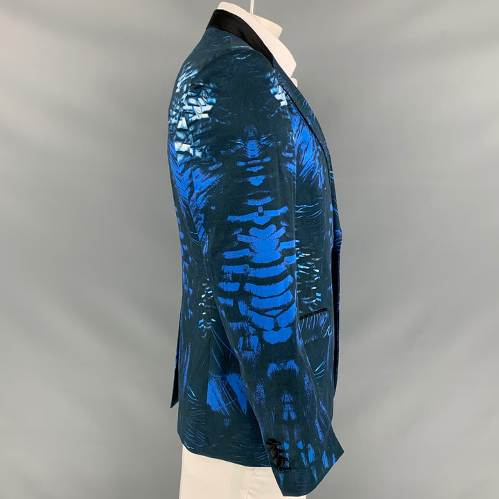 JUST CAVALLI Size 42 Blue & Black Cotton Peak Lapel Sport Coat