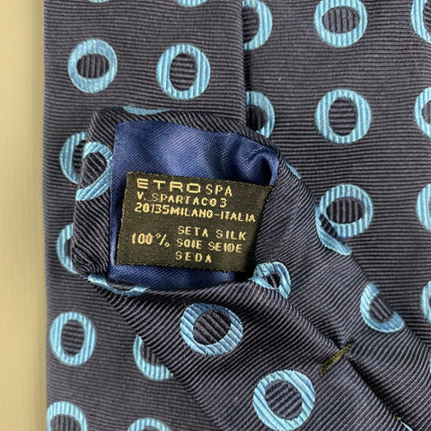 ETRO Navy Blue Circles Silk Tie