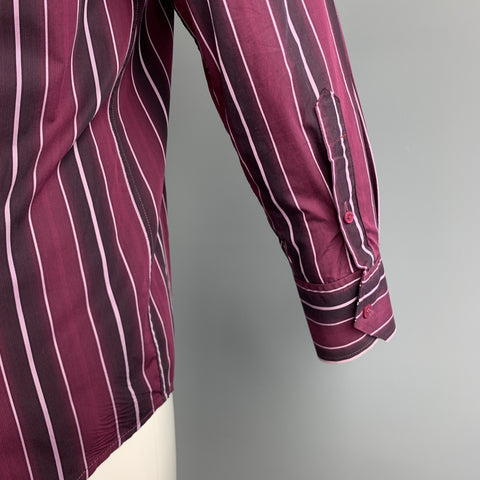 TED BAKER Size M Burgundy Stripe Cotton Spread Collar Button Up Long Sleeve Shirt