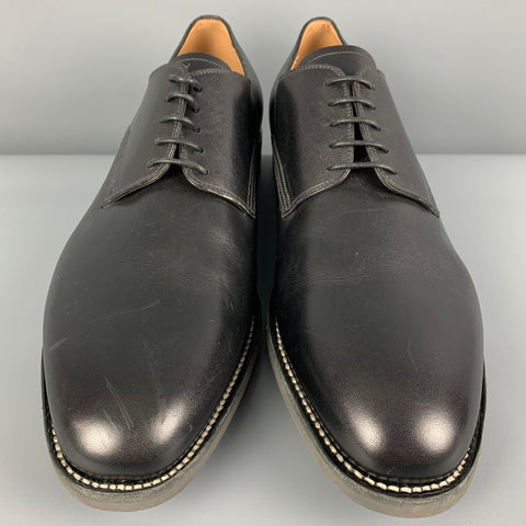 BALLY Size 12 Black Leather Lace Up Loafers