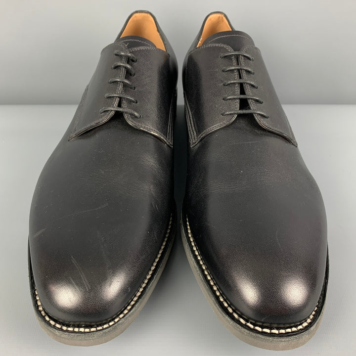 BALLY Size 12 Black Leather Lace Up Loafers