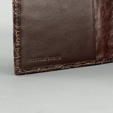 BUDD LEATHER Embossed Alligator Dark Brown Leather Travel Passport Holder
