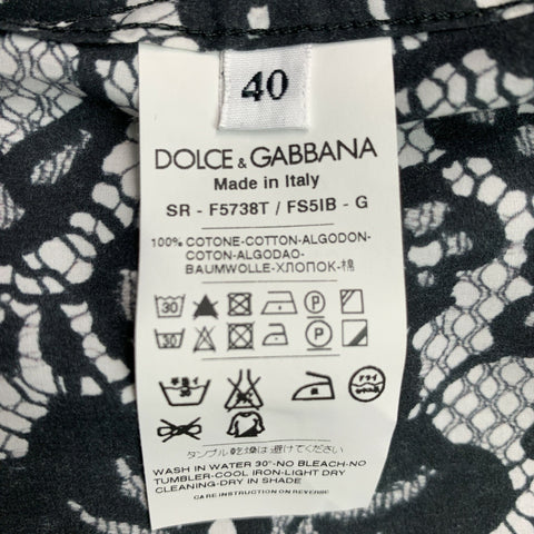 DOLCE &amp; GABBANA Camisa de algodón con botones de encaje blanco y negro talla 4
