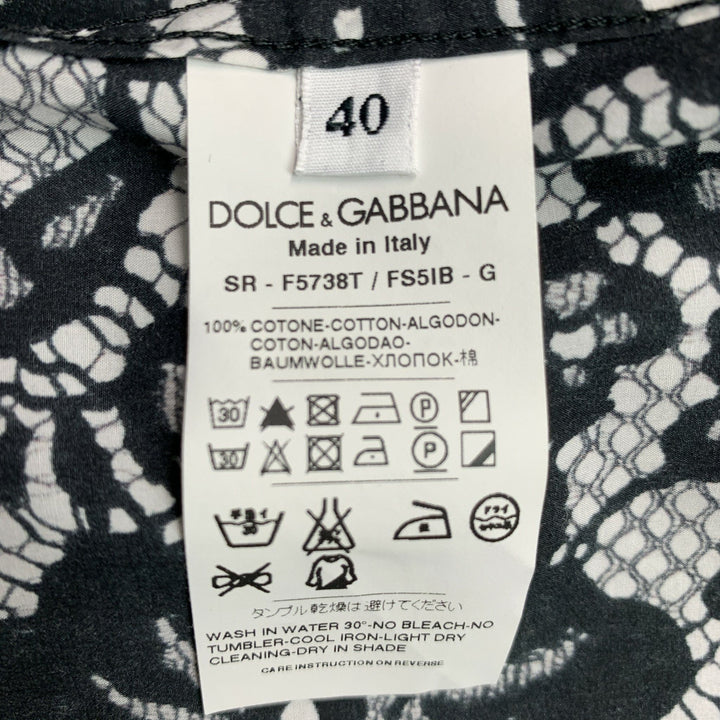 DOLCE &amp; GABBANA Chemise boutonnée en dentelle noire et blanche en coton taille 4