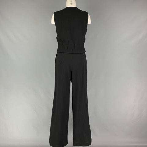CHANEL Size 8 Black Wool Ribbed Sleeveless Pants Suit