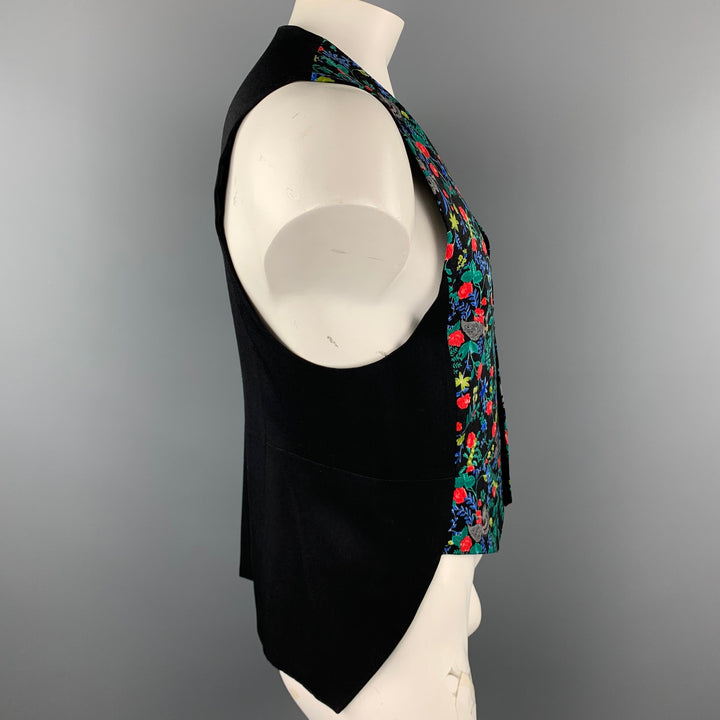 COMME des GARCONS HOMME PLUS Size L Black & Multi-Color Floral Wool Vest