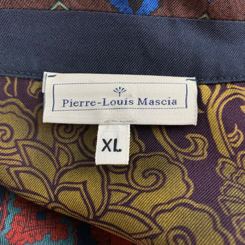 PIERRE-LOUIS MASCIA Taille XL Chemise à manches courtes Camp en soie marine et bordeaux