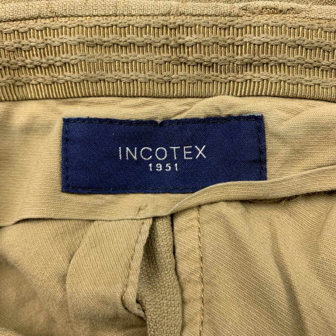 INCOTEX Size 34 Tan Solid Cotton / Linen Zip Fly Casual Pants