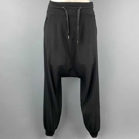 VANESSA BRUNO Taille 4 Pantalon habillé en polyester texturé noir avec cordon de serrage