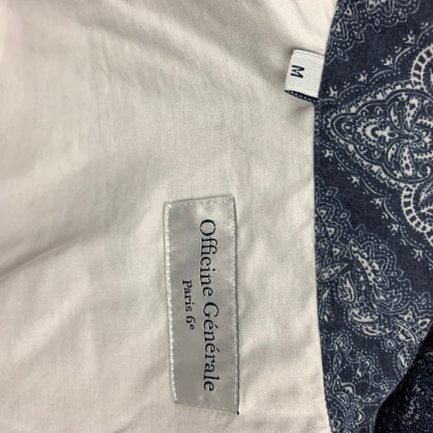OFFICINE GENERALE Size M Navy White Handkerchief Cotton Short Sleeve Shirt