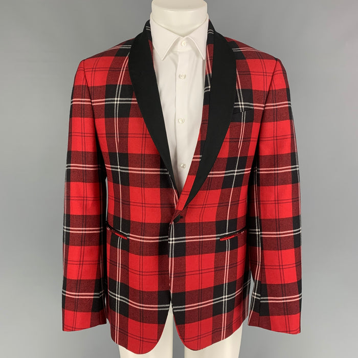 VERSACE Size 38 Red Black Plaid Wool Tailor Made Executive Sport Coat