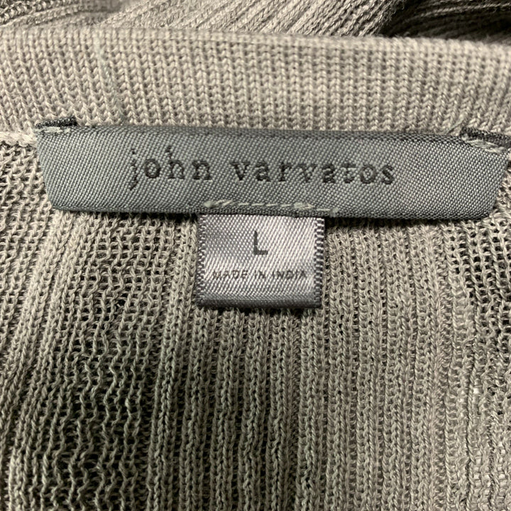 JOHN VARVATOS Taille L Pull Henley en coton côtelé gris