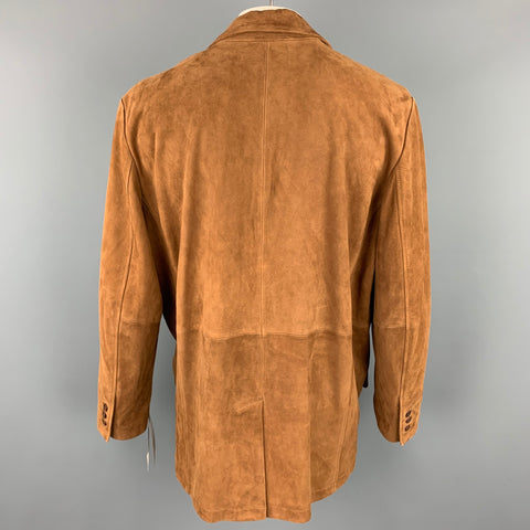 OVERLAND Size 48 Camel Leather Notch Lapel Mountain Blazer Jacket