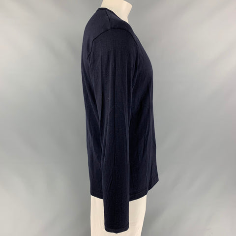 SUNSPEL Taille L Pull col rond en laine tricotée bleu marine
