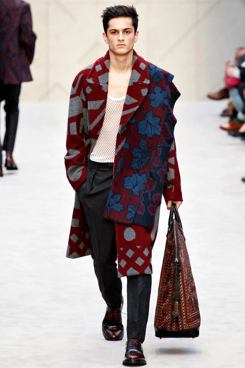 BURBERRY PRORSUM Fall 2014 Size 46 Burgundy Grey Floral Double Breasted Coat