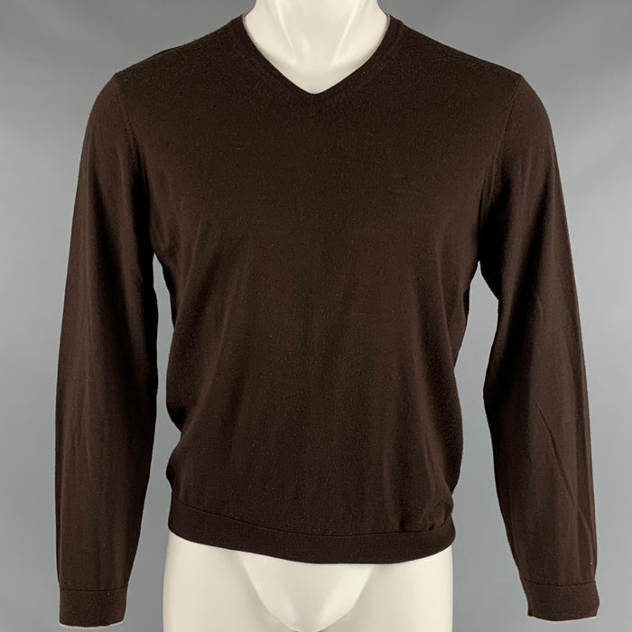 BRUNELLO CUCINELLI Talla S Jersey de lana y cachemira con cuello en V marrón gris