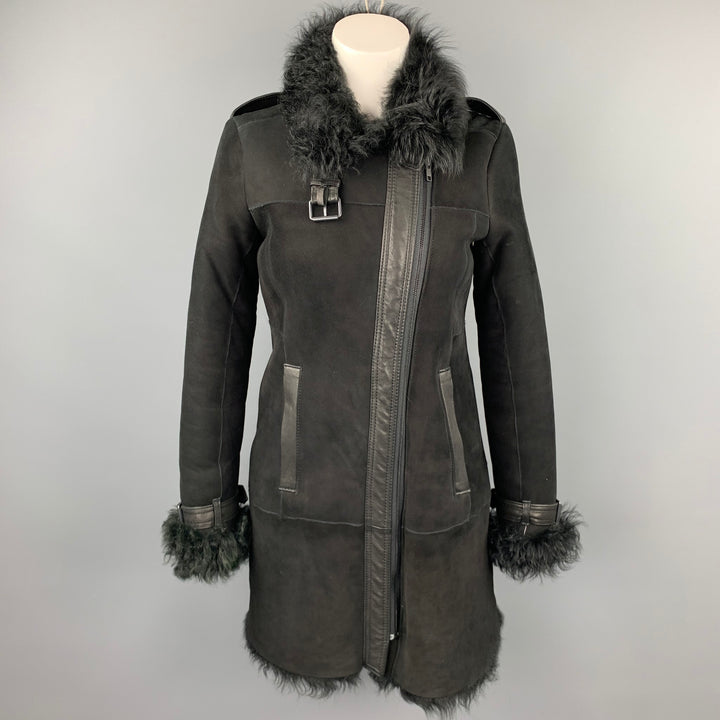 Manteau zippé à épaulettes en peau de mouton noir taille Petite THEORY