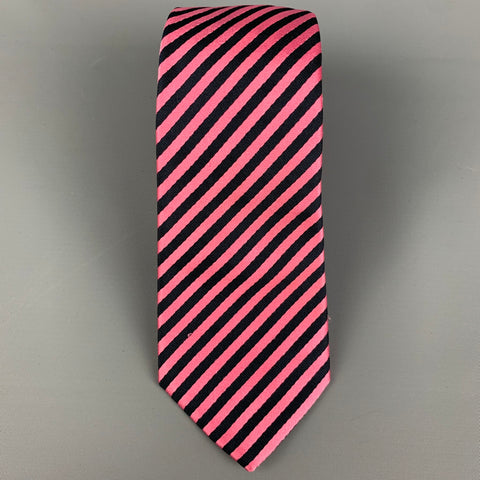 RICHARD JAMES Pink Black Diagonal Stripe Silk Tie