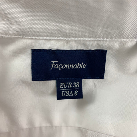 FACONNABLE Size 6 White Poplin Cotton Pleated Tuxedo Blouse