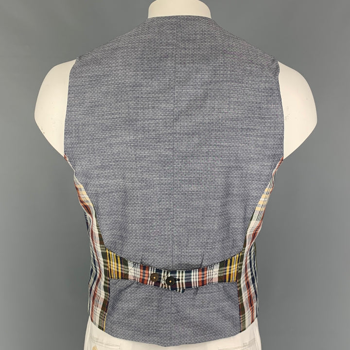 TED BAKER Size L Multi-Color Plaid Cotton Linen Buttoned Vest