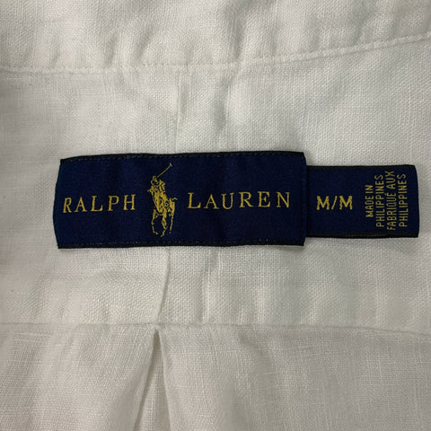 RALPH LAUREN Taille M Chemise à manches longues boutonnée en lin uni blanc