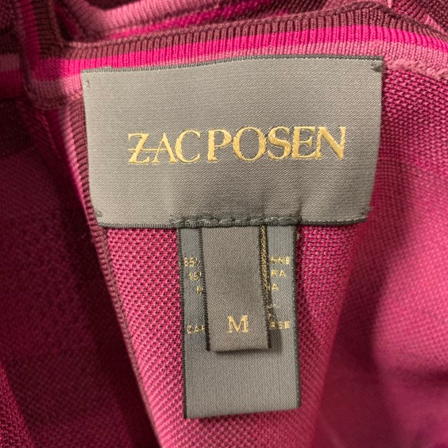 ZAC POSEN Talla M Vestido sin mangas con estampado de rayón y lycra en color berenjena y rosa