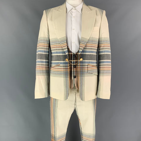 VIVIENNE WESTWOOD MAN Size 44 Multi-Color Plaid Wool / Linen Simulated Vest Suit