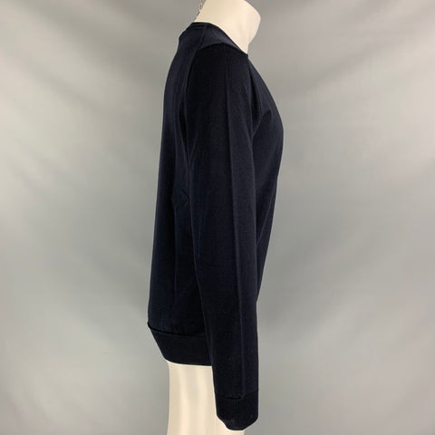 ROBERTO CAVALLI Size L Navy Solid Wool Crew-Neck Pullover