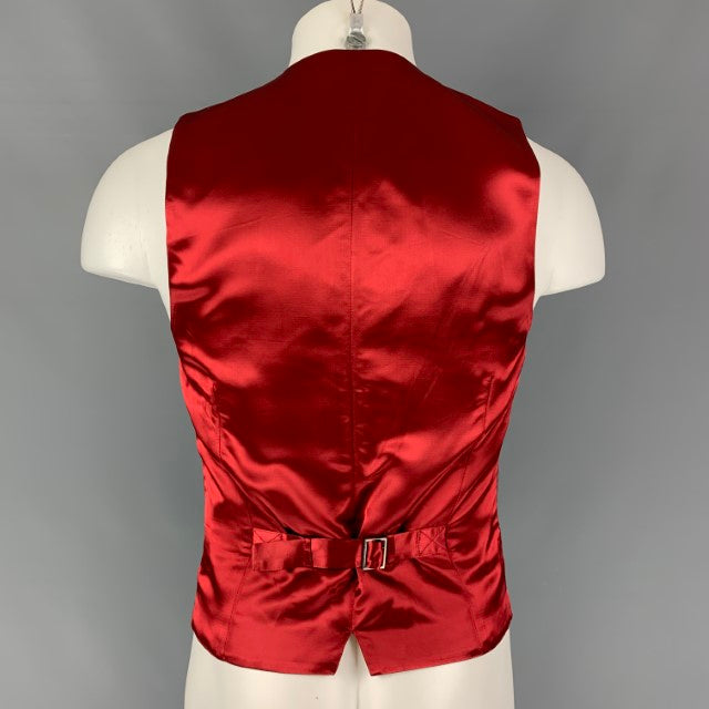 DOLCE & GABBANA Size 34 Navy Burgundy Stripe Wool Buttoned Vest