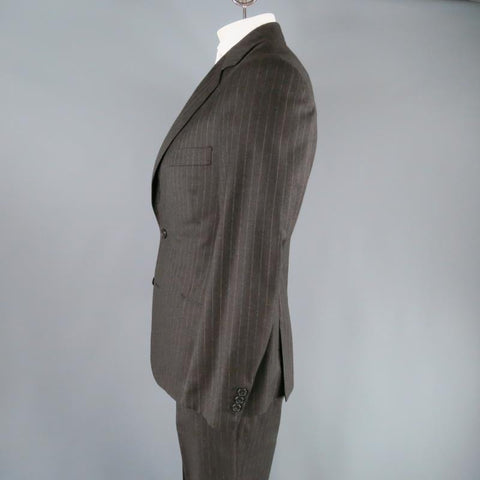 HERMES 42 Regular Charcoal Pinstriped Wool 2 Button 3 Flap Pocket Suit