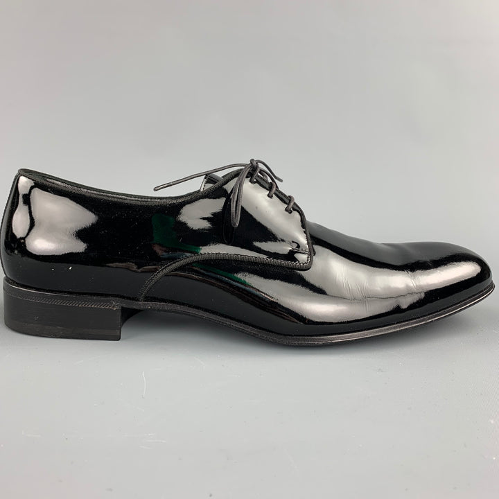GIORGIO ARMANI Size 13 Black Patent Leather Lace Up Dress Shoes