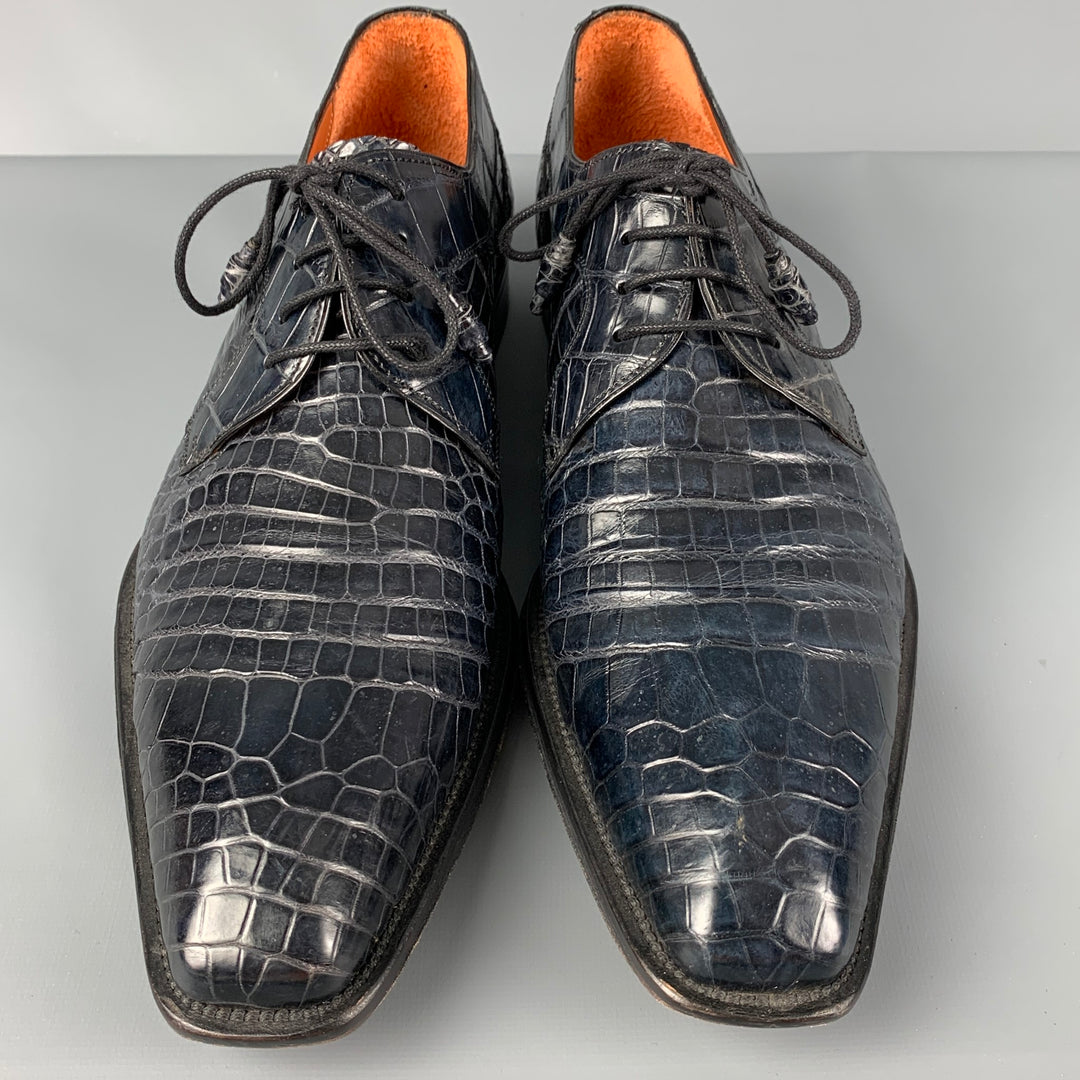 MEZLAN Talla 10.5 Zapatos con cordones de cuero texturizado azul