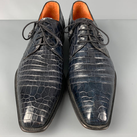MEZLAN Size 10.5 Blue Textured Leather Lace Up Shoes
