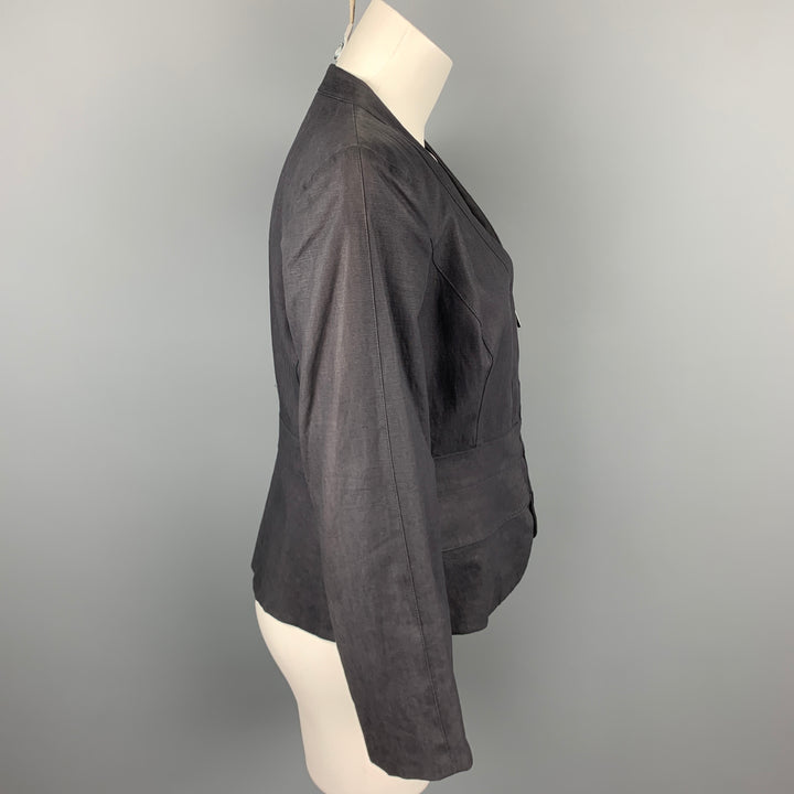 GIORGIO ARMANI Size 6 Slate Silk / Linen Zip Up Jacket