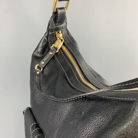 MARC JACOBS Black Leather Gold Tone Lock Zip Hobo Handbag