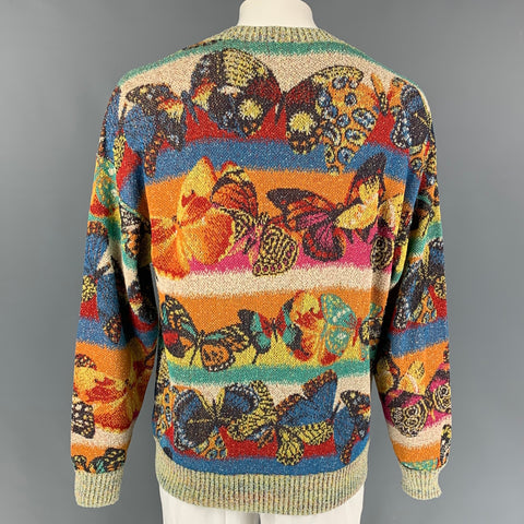 MISSONI Size XL Multi-Color Butterfly Rayon Blend Crew-Neck Sweater