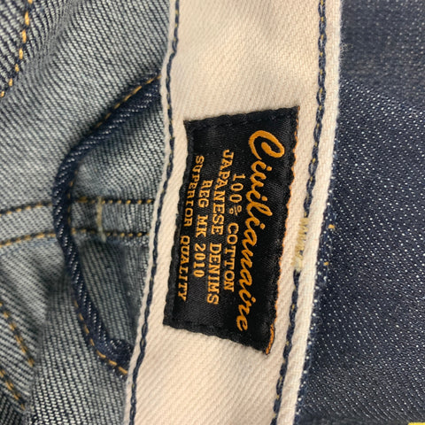 CIVILIANAIRE Size 34 Navy Contrast Stitch Selvedge Denim Jeans