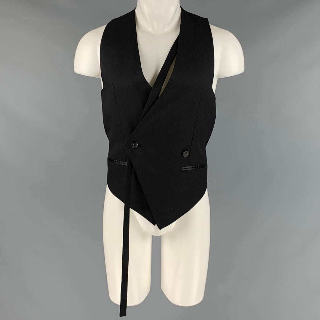 ATO Size 36 Black Wool Silk Double Breasted Vest