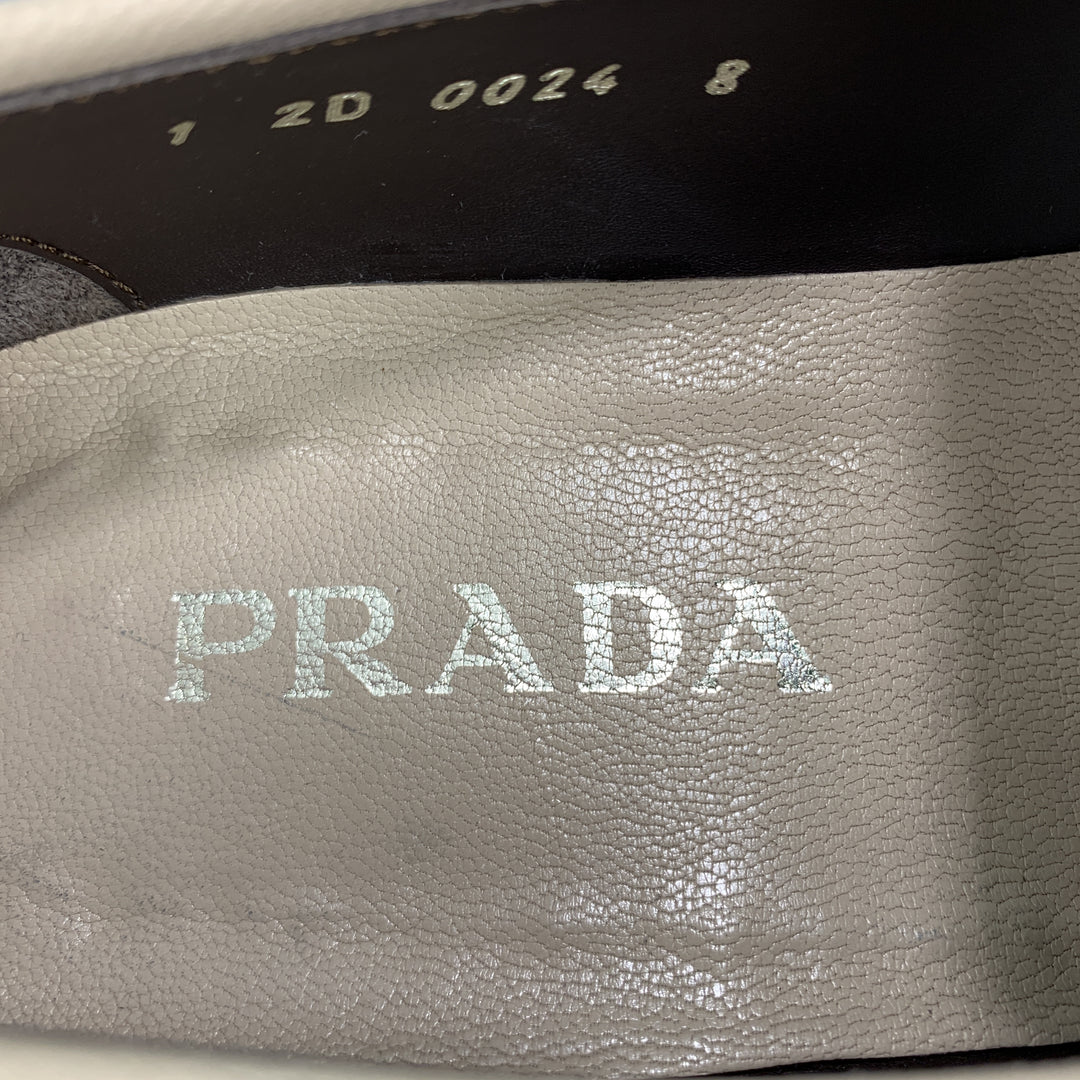 PRADA Size 9 Beige Leather Split Toe Strap Loafers