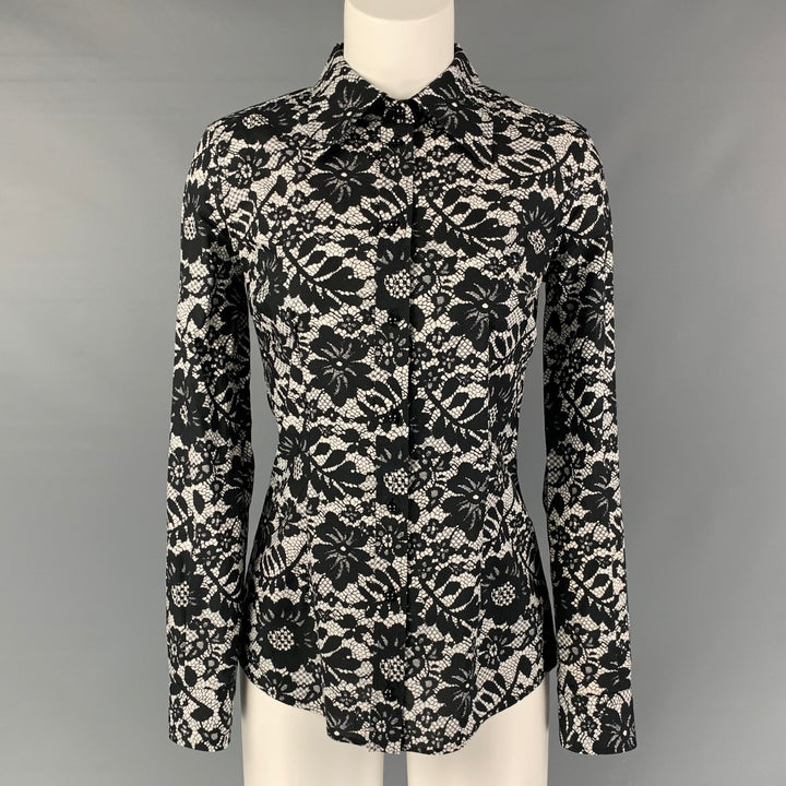 DOLCE & GABBANA Black & White Lace Button Up Cotton Size 4 Shirt