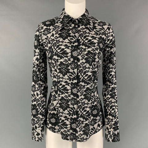 DOLCE &amp; GABBANA Camisa de algodón con botones de encaje blanco y negro talla 4