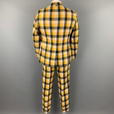 BLACK FLEECE Size 42 Yellow & Grey Plaid Wool Notch Lapel Suit