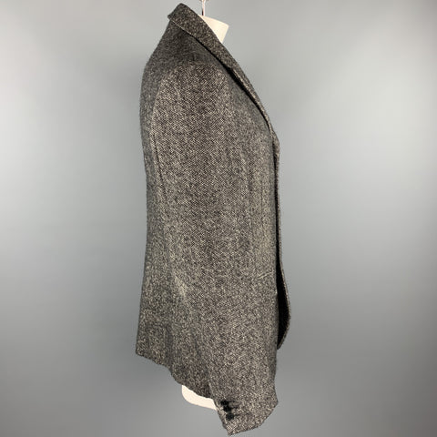COMME des GARCONS HOMME PLUS Size XL Taupe & Black Tweed Linen / Wool Peak Lapel Coat