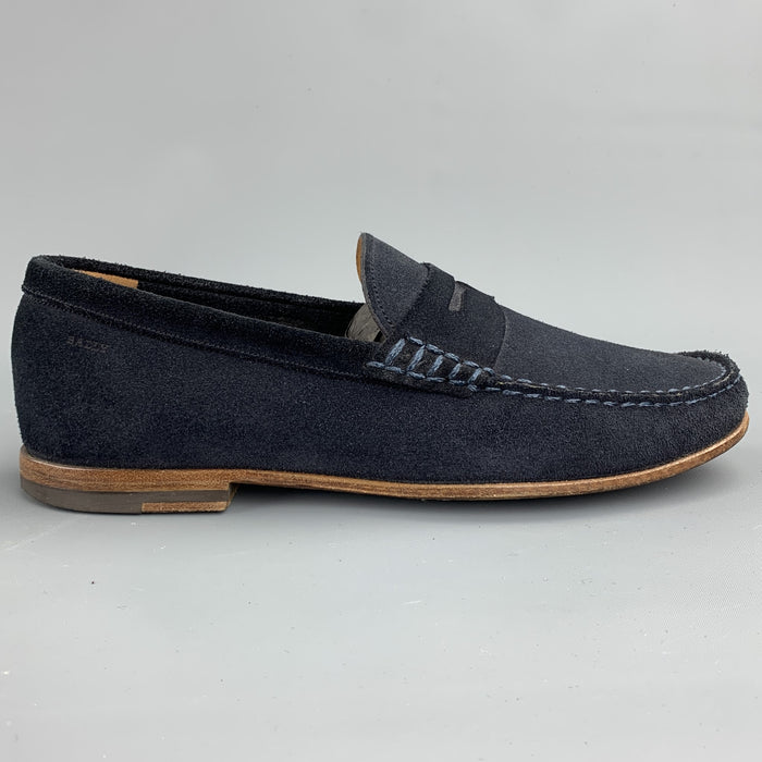BALLY Size 7.5 Navy Suede Slip On Loafers